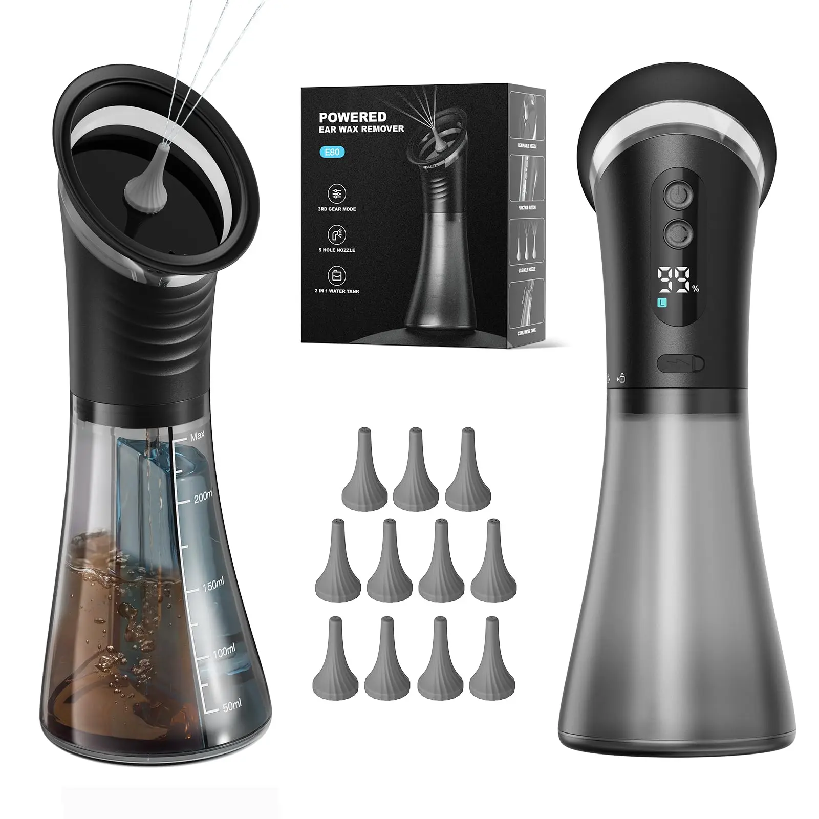 Electric Ear Cleaner Kit, Hydraulic Ear Irrigation System with 3 Pressure Modes, Water Temp Sensor, and Visual Waste Tank - Rechargeable & IP67 Waterproof for Home Care, Ear Cleaning Tool