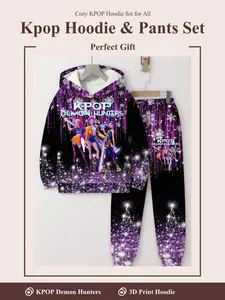 Adorable Girl Kpop Demon Hunters 3D Printed Hoodie Set, Comfortable Fashion Long Sleeve Pullover, Perfect for Spring Fall Winter Seasons