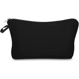 Deanfun Makeup Case Small, Cosmetic Zipper Bag Waterproof for Purse Mini, Women Cute Traveling Accessories Pouch for Ladies Thanksgiving Christmas Gifts(Solid Black D2-51705) 8.65" x 5.35" x 0.78"