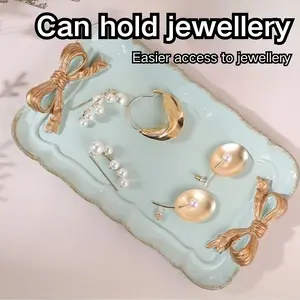 Decorative Tray  Necklaces,  Earrings, Bracelets Decorative Plate Cosmetics Decor Resin Plate Coquette Room Decor Resin Aesthetic, Adorable Bow-Knot Trinket Dish Resin  Perfect For Holding Small Jewelries Jewelry Organizer Retro Design Bow, SummerVibes