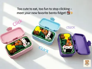 Kawaii Bento Box Clicker Fidget Toy Adorable Japanese Lunchbox Stress Reliever with Heart and Paw Design 3D Printed Rice Ball Shaped Kitty Broccoli Tamagoyaki Fun Fidgetable Details Soft Click Sounds Perfect for Collectors Fidget Lovers