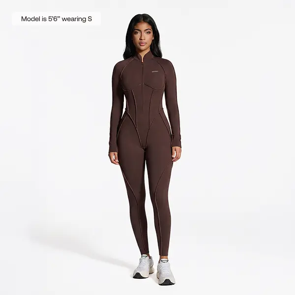 BetterMe Women's Shaping Jumpsuit - Long Sleeve Zip-Front Open-Back Compression Catsuit, Adjustable High Elasticity Fit, Breathable Fitness Yoga Jumpsuit for Pilates Outfits, Workout Overalls, Chic Jumpsuits