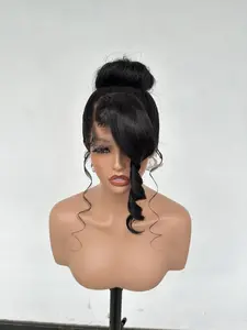 Glueless Invisi Drawstring 360 Lace Wig Miss Buns With Side Part Bangs Style