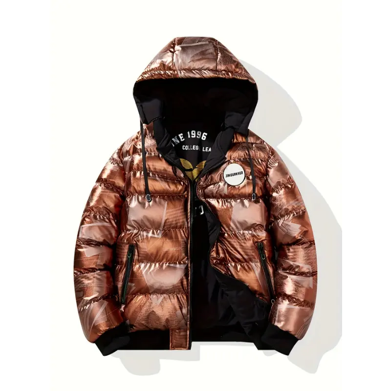 [Winter Warm Reversible Puffer Jacket] Men's Reversible Hooded Puffer Jacket - Windproof, Warm Winter Coat with Zipper Pockets, Machine Washable, Movement Style, Conventional Version