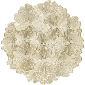 Metallic Golden Vinyl Placemats Set of 6 Hollow Out Placemats Heat-Resistant Place mats Shining Table Mat 15 inches Decorative (Golden ,6pcs)