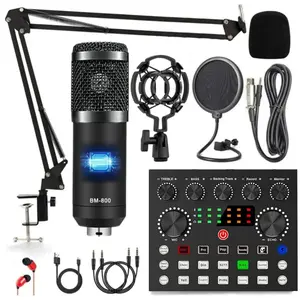 Safring Podcast Equipment Bundle, BM800 Podcast usb rechargeable Microphone Bundle with V8s Voice Changer, Condenser Microphone Recording Studio Package for Podcasting Live Streaming Singing PC Mobile TikTok YouTube dynamic mic sound card desk clamp