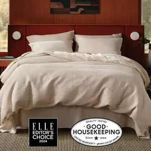 Bedsure Waffle Duvet Cover - Cotton Blend Rayon Derived from Bamboo Duvet Cover Set, Breathable Bedding Set With a Vintage Charm, Neutral