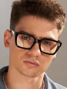 Men's Classic Square Full Frame Transparent Eyeg, Modern Casual Style, Suitable for Daily Life, Gaming, Office Use, Fashion Glasses, Square Frames, Square Frame Eyewear