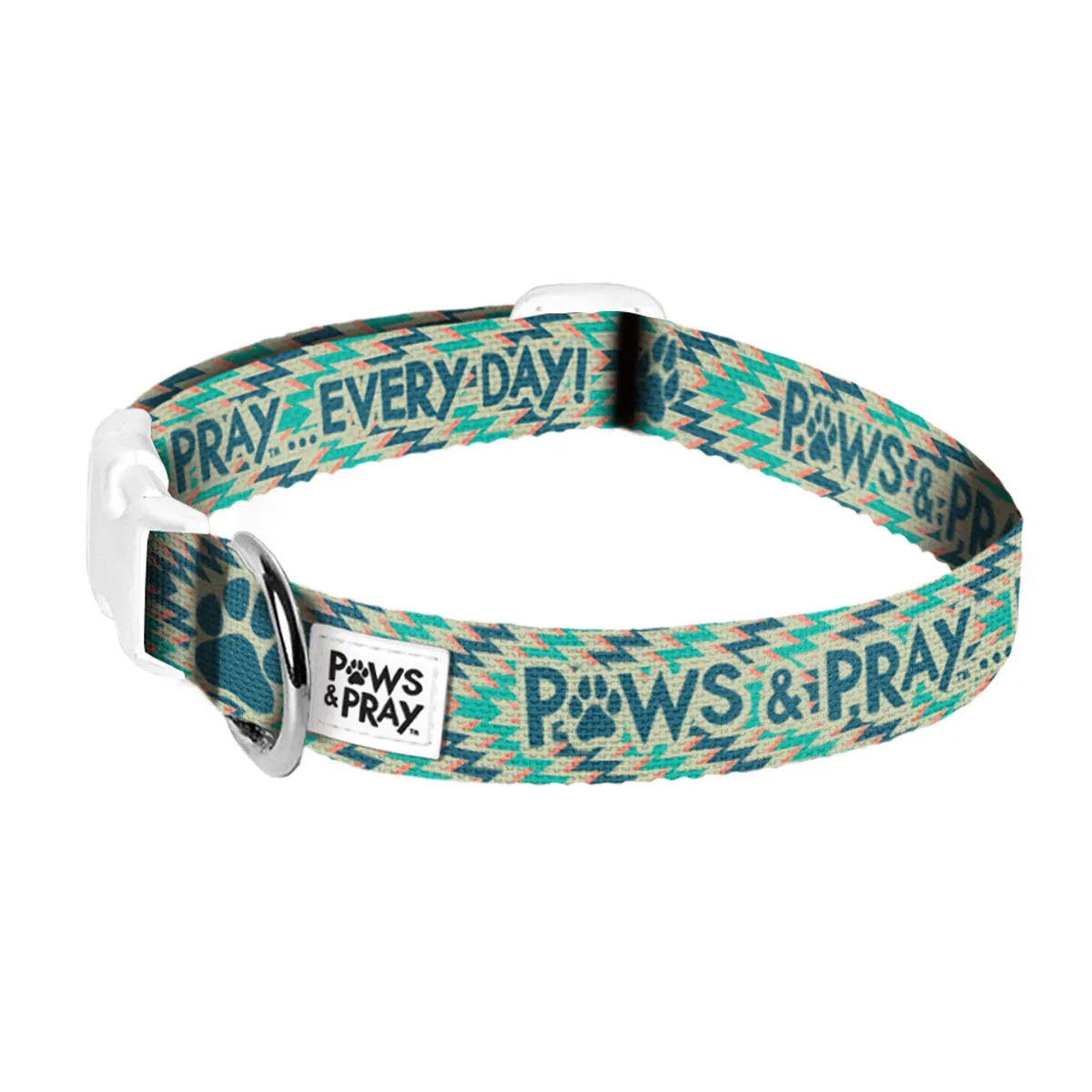 Paws & Pray Inspirational Polyester Praying Pet Collar - Adjustable 11"-18" Length, Leash Loop, Plastic Hardware, for Small/Medium Dogs & Cats, Pet Collar Accessories, Collars