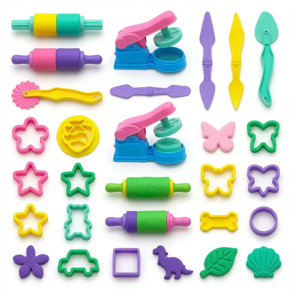 36PCS Dough Play Tools Set for Kids – Dough Cutters, Rollers, Rolling Pins & Dough Extruder, Modeling Clay Accessories for Creative Learning, Preschool Art & Craft Playset
