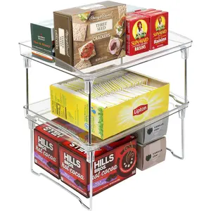Clear Stacking Shelf Set (2-Pack) for Organizing Kitchen, Bathroom, Household Essentials Metal