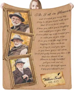 Custom Memorial Blanket with Photos for Loss of Mom Dad Son Daughter Customized Memory Gift of Departed Loved Ones Q1