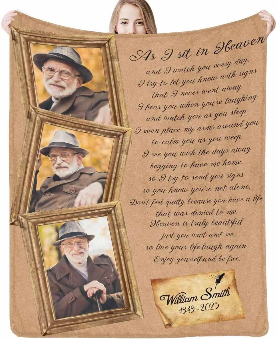 Custom Memorial Blanket with Photos for Loss of Mom Dad Son Daughter Customized Memory Gift of Departed Loved Ones Q1