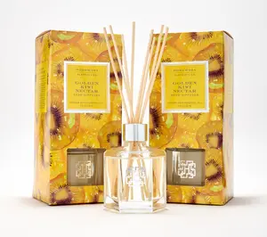 HomeWorx by Slatkin + Co. 2-Piece Golden Kiwi Nectar Glass Bottle Reed Diffuser Set, Fragrance Aroma Diffusers in a Box