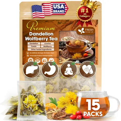 【FreshDrinkUS】 Liver and Kidney Cleanse Tea - a Natural Hand-picked dandelion, cassia, wolfberry, licorice, gardenia, chrysanthemum Organic Herbs, Edible corn fiber tea bags, Beverage Natural