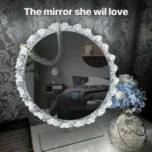 GALENTAL Iceberg Dimmable Round Vanity Mirror with Light, Round Bathroom Mirror With Touch Screen Control, LED Desktop Makeup Mirror, Round Bathroom Mirror For Over Sink,  Adjust Brightness, 3 CCT,Home Decor, Bedroom, Summervibes
