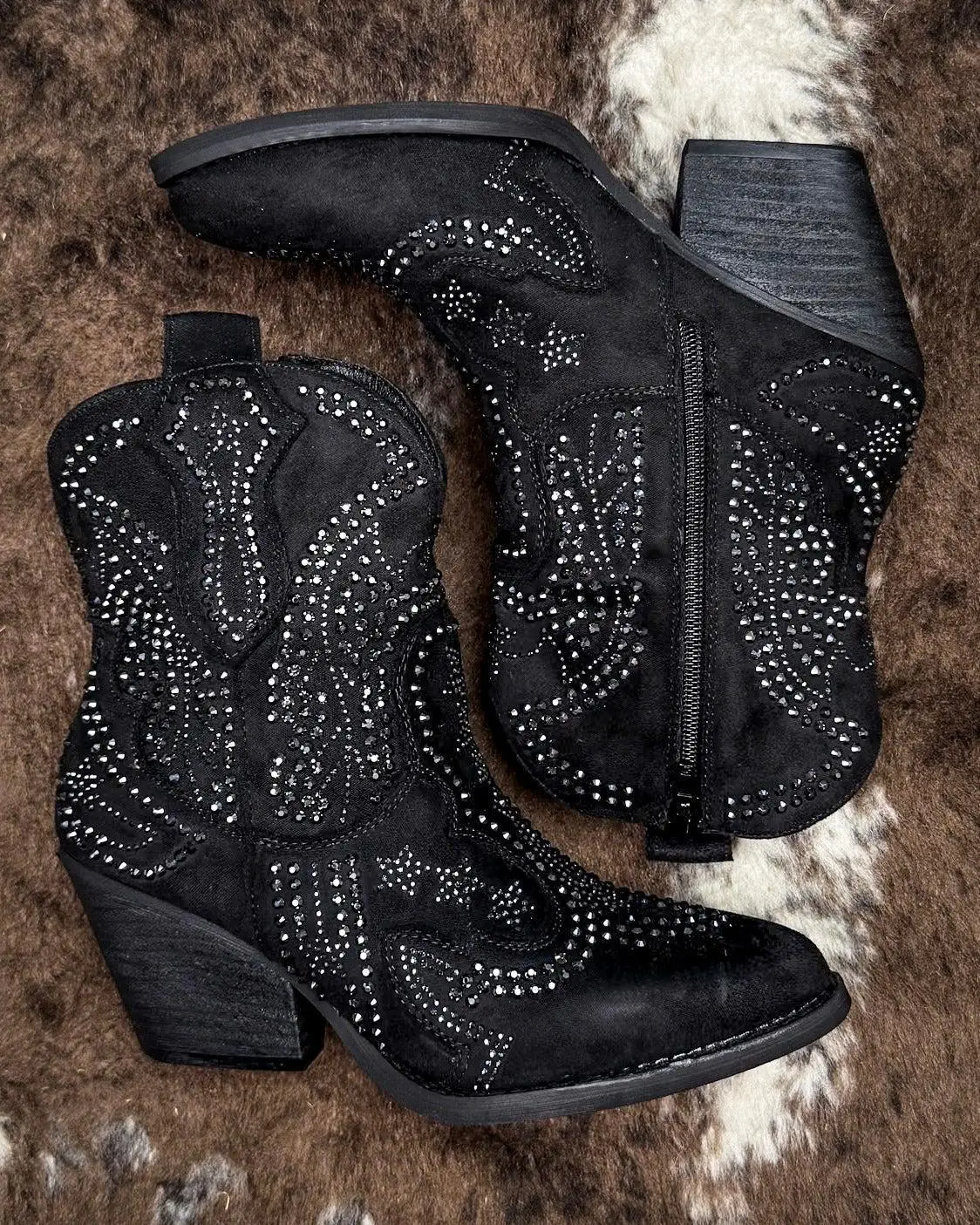 Women's Rhinestone Embellished Suede Parade Bling Ankle Bootie, Black Footwear by Very G