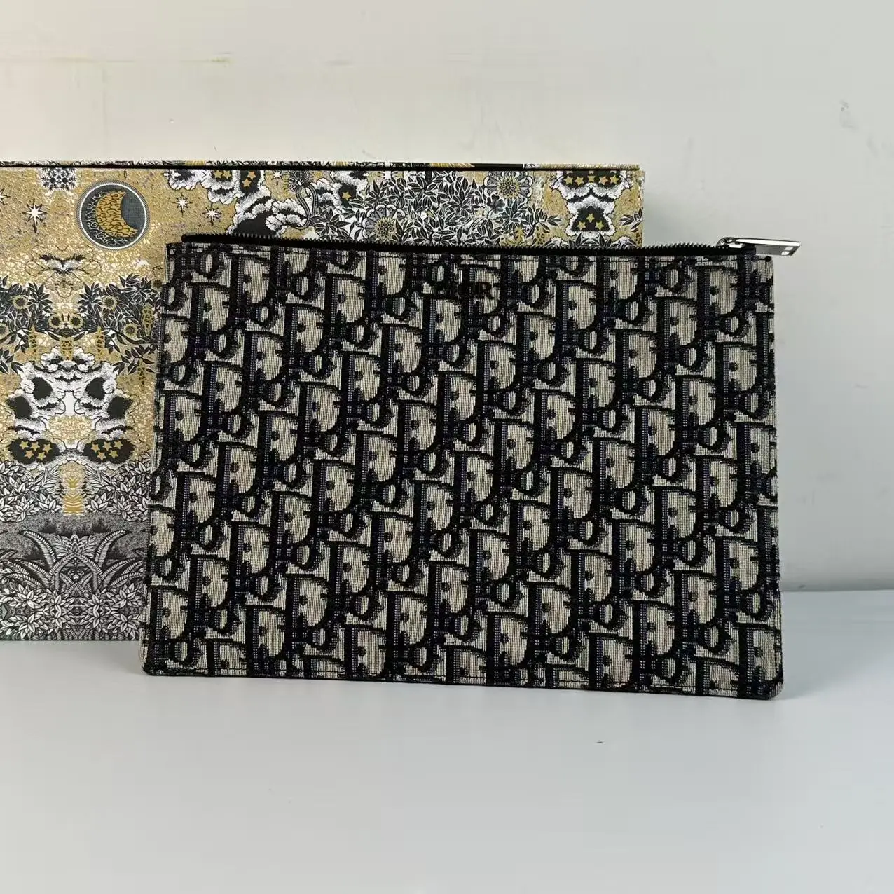 Pre-owned Dior Oblique Jacquard Zip Pouch Clutch Bag