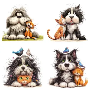 Cartoon Dog & Cat Pattern Anime Design Heat Transfer Sticker, 4 Counts/set DIY Crafts Heat Transfer Sticker, Suitable for T-shirts & Backpacks