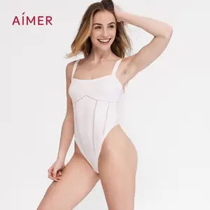 AIMER Cloud Knit Bodysuit Lightweight Soft Fabric Double Layer Bust Cotton Gusset Breathable Skin Friendly All Day Comfort Short Length One Piece Second Skin Fit Versatile Fashionable Sleeveless Womenswear Layering Basic