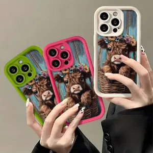 Phone Case: Autumn Highland Cow Basket Cute Phone Case, Full Coverage Shockproof Trendy Phone Protective Case, Compatible with iPhone 17/16/15/14/13/12/11/X/XS/XSMAX/16E/17E/12/13 MINI, a holiday gift for friends, family, and yourself.