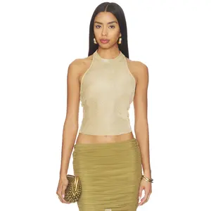 SEROYA Minnie Metallic Knit Halter Top in Gold