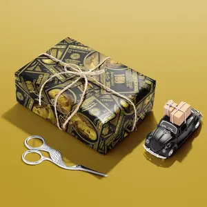Funny Wrapping Paper for Men Women Adults 6 Pcs Black Dollar Bills Design Money Gift Wrap for Birthday Party Holiday Christmas Anniversary High Quality 80 gsm Premium Paper