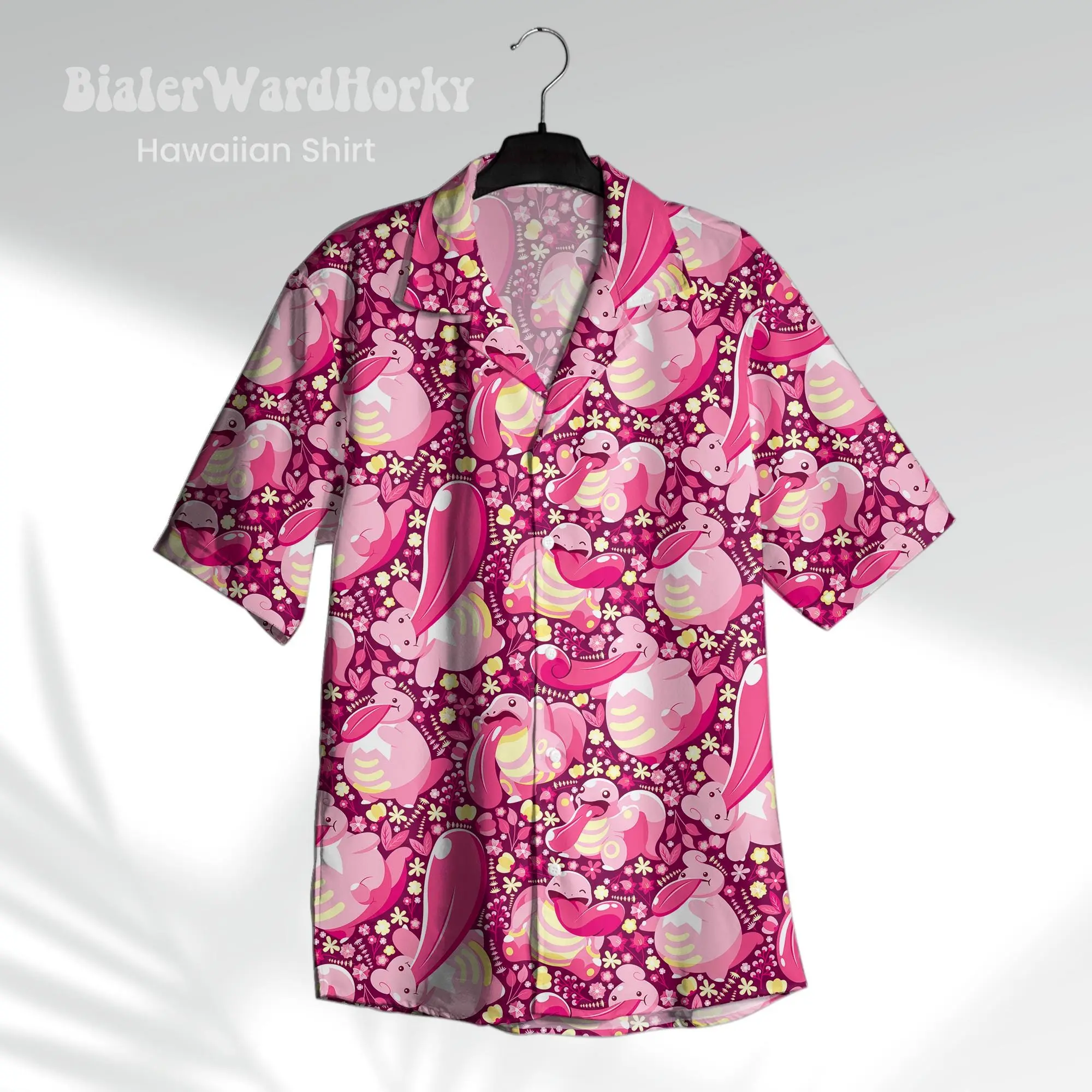 Lickit.ung HG  Hawaiian Shirt Pink Relax Character Tropical Anime Summer Polyester Summer Vacation Beach Gift