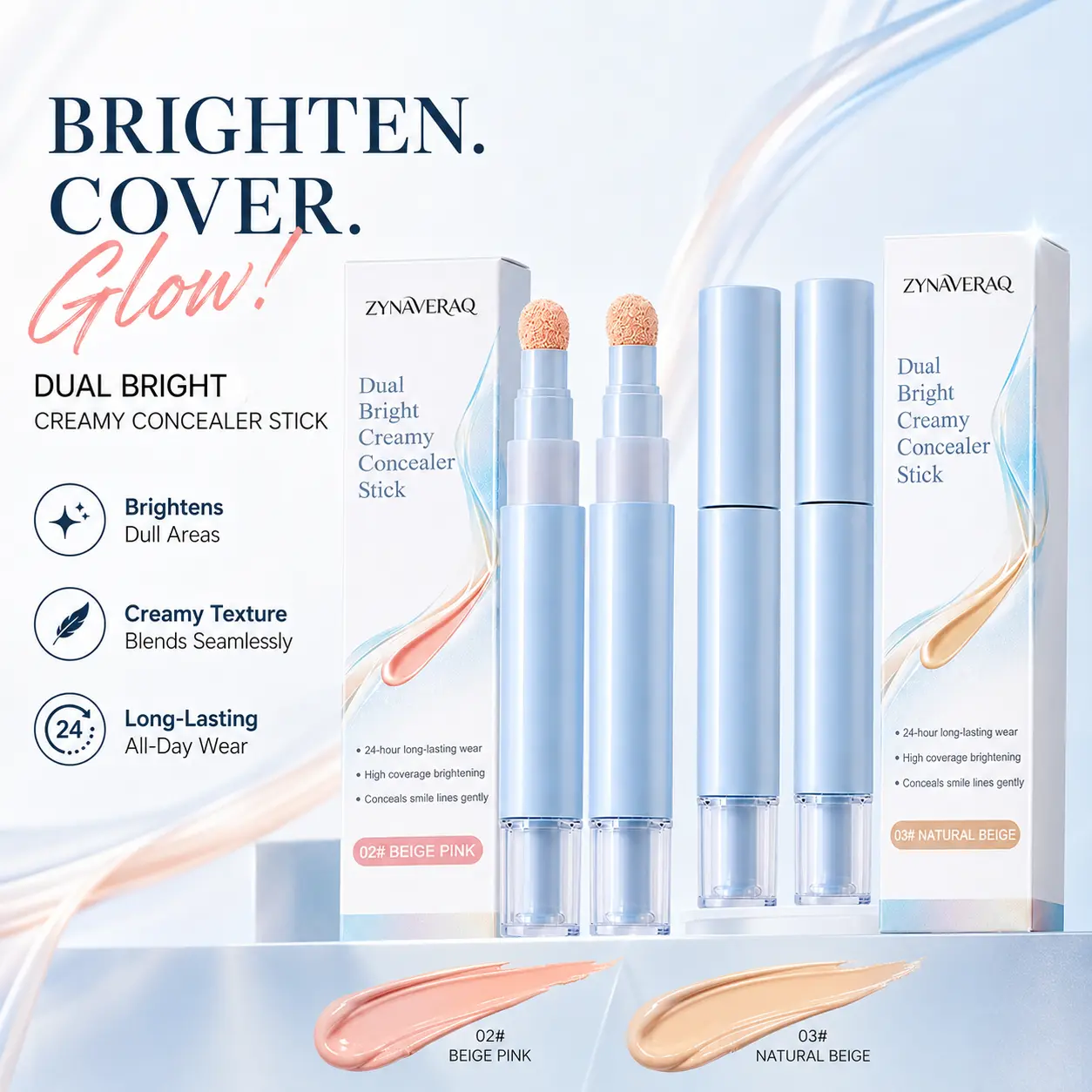 Dual-Effect Concealer and Foundation Eye Concealer 24-Hour Long-Lasting Acne Mark Scar Cover Full Coverage HD Skin Waterproof Matte Vegan Concealer Flawless Finish Lightweight Foundation Stick Makeup