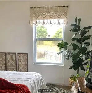 2pcs Boho Macrame Valance Curtain Wall Hanging Window Treatment For Bedroom, Living Room, Kitchen, And Bathroom Home Decor, 52in X 21in