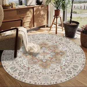 Boho Floral Pattern Floor Mat, 1 Count Non-slip Round Area Rug, Decorative Carpet for Home Living Room Bedroom Kitchen Study Room, Flower Pattern Rugs