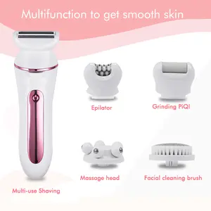Portable Rechargeable 5 In 1 Waterproof Epilator Wet Dry Hair Remover Shaver Kit, Multi Function Epilate Exfoliate Clean Massage Beauty Gadget For Ladies Home Bathroom & Vacation Trip