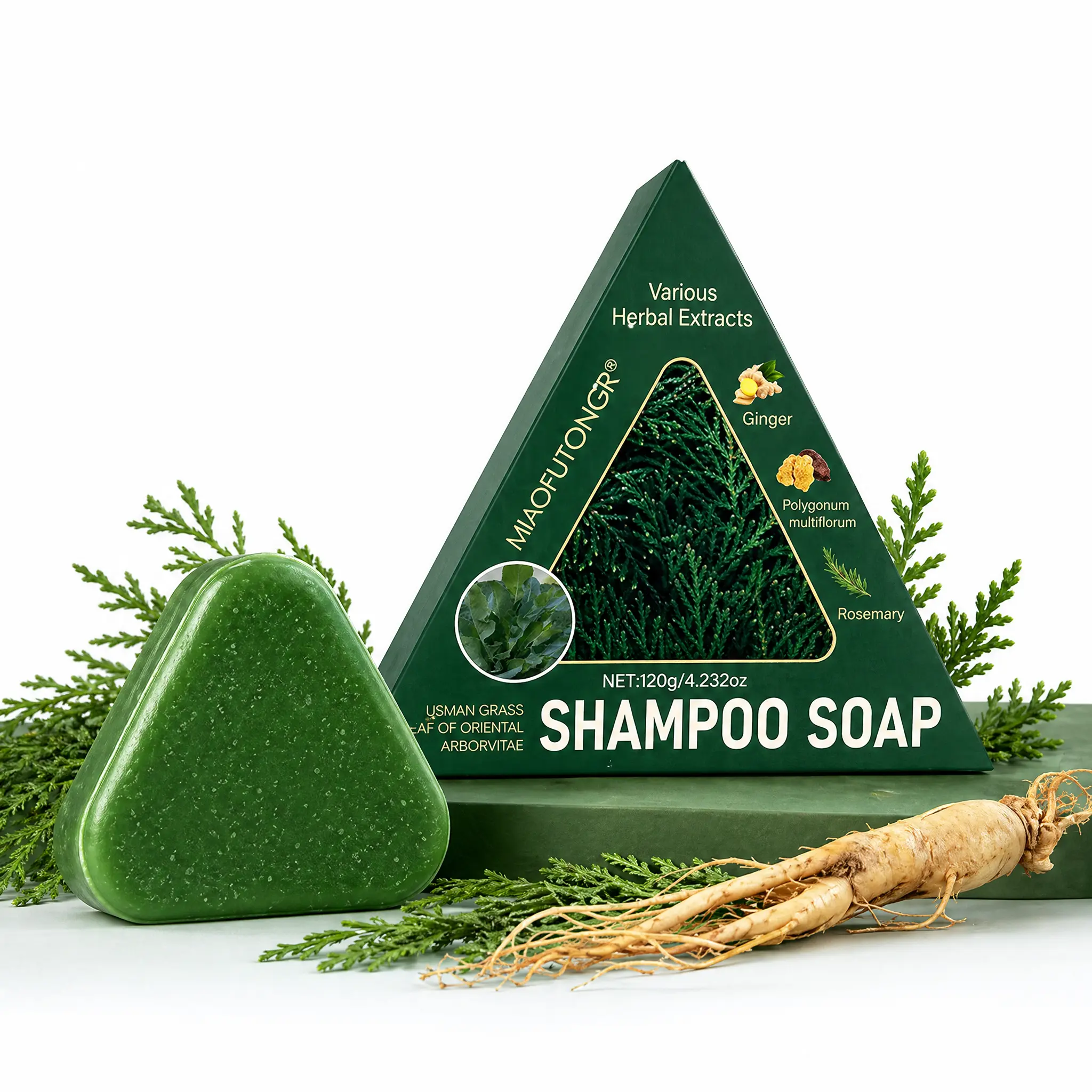 MIAOFUTONG Shampoo Bar with Usman Grass & Oriental Arborvitae Leaf, Vegan Hair Loss Solution & Deep Cleansing Solid Shampoo for Strengthening Hair & Gentle Scalp Care