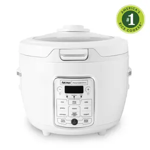 Aroma Professional 20-Cup Digital Rice & Grain Multicooker and Slow Cooker with Glass Top and 2X Bonded Granite Ceramic Non-Stick, White