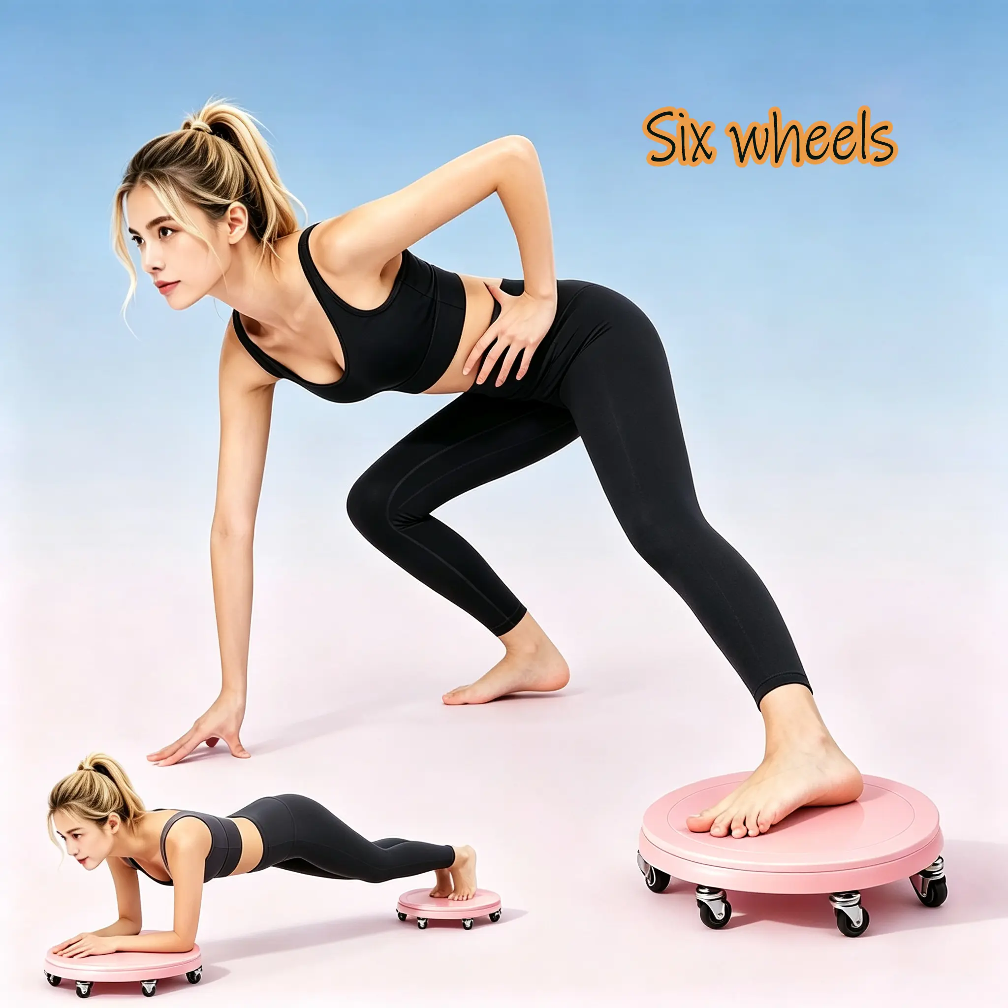 Unisex 6-Wheel Multifunctional Fitness Board, Silent 360° Rotatable Wheels Abdominal Sliding Disc Roller with Anti Slip Knee Pad, Core Workout Training Equipment, Home Gym Tool for Abdominal Muscle, Waist, Back & Leg Extension, Full Body Strength Training