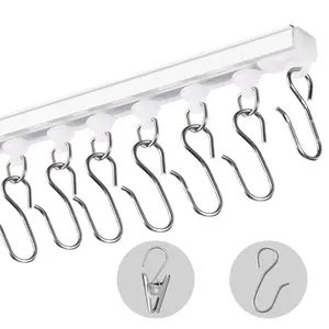 Ceiling Curtain Track Set For Room Divider, 9.9 Ft / 3 M, Self-Adhesive, No Drilling Required, White Finish, Ceiling Mounted Curtain Rail System For Living Room, Bedroom, Home Office, Studio Partitions And Privacy Walls