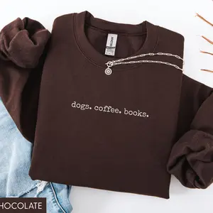 Dogs Coffee Books Sweatshirt, Book Lover Sweater, Bookish Crewneck, Gift for Dog Lover, Reading Shirts, Bookish Gift, Librarian Hoodie