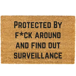 Protected By F around and find out surveillance doormat, Door mat, Funny Doormat, Welcome Mat, Funny Door mat