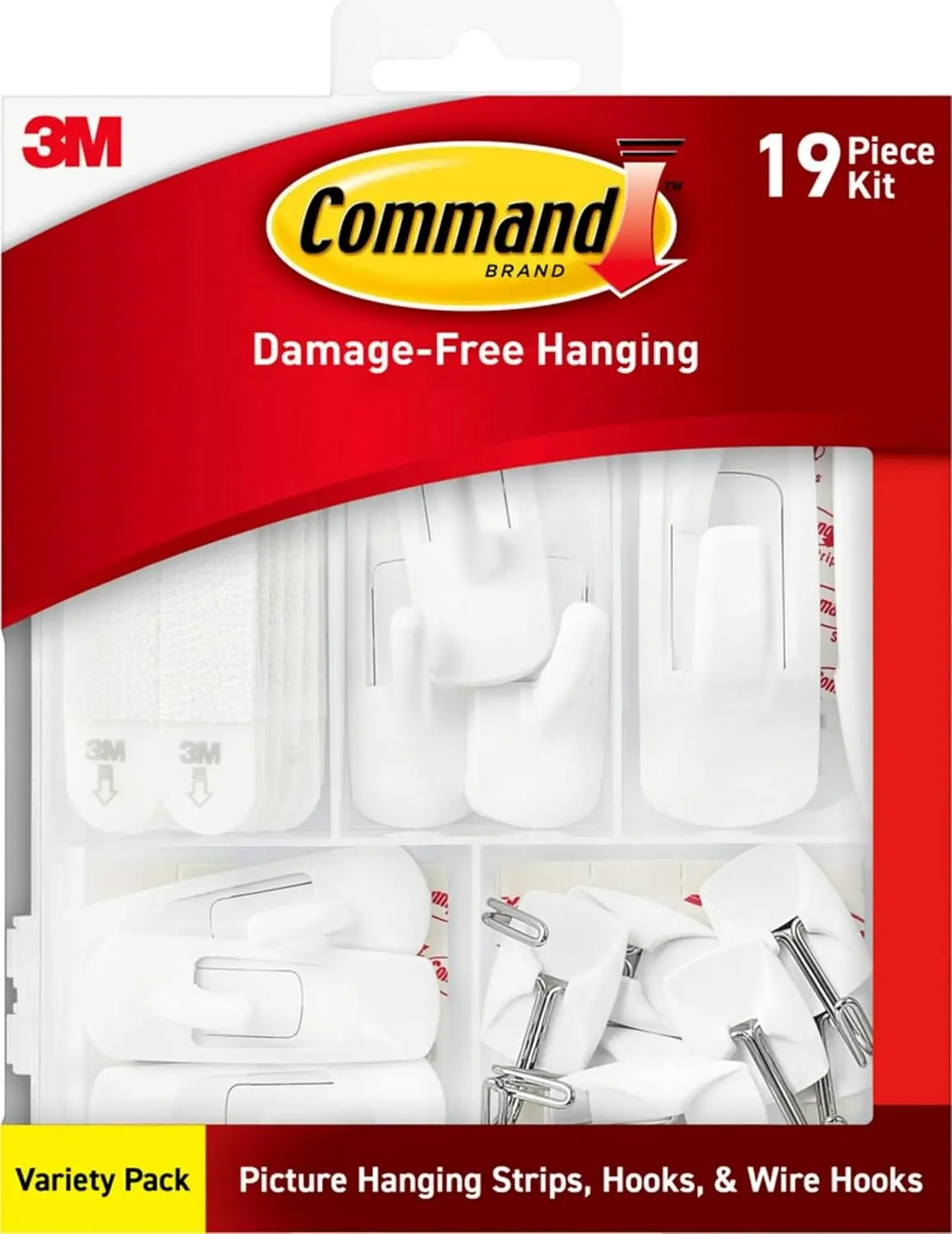 Command Damage-Free Hanging Variety Pack Kit - 10 Pairs Picture Hanging Strips, 6 Metal Wire Hangers, 8 Lightweight Utility Hooks, Glass-Safe, No-Tools Adhesive Installation for 19 Items (Christmas Decor, Pictures, Frames)
