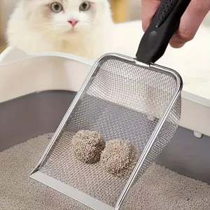 Fine Mesh Cat Litter Scoop 1pc, Pet Supplies, Stainless Steel Non-Slip Litter Sifter, Fast Sifting Design to Reduce Litter Waste – Perfect for All Clumping Cat Litters