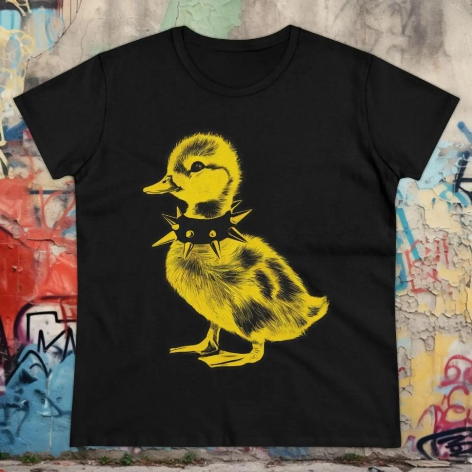 Punk T-shirt Baby Duck Graphic Black Tee Emo Punk Teen Spiked Collar Shirt Alt Fashion Gift Punk Rock Shirt Unisex Ladies Long Sleeve Hoodie，Black-Hoodie-front Black-Sweatshirt-front