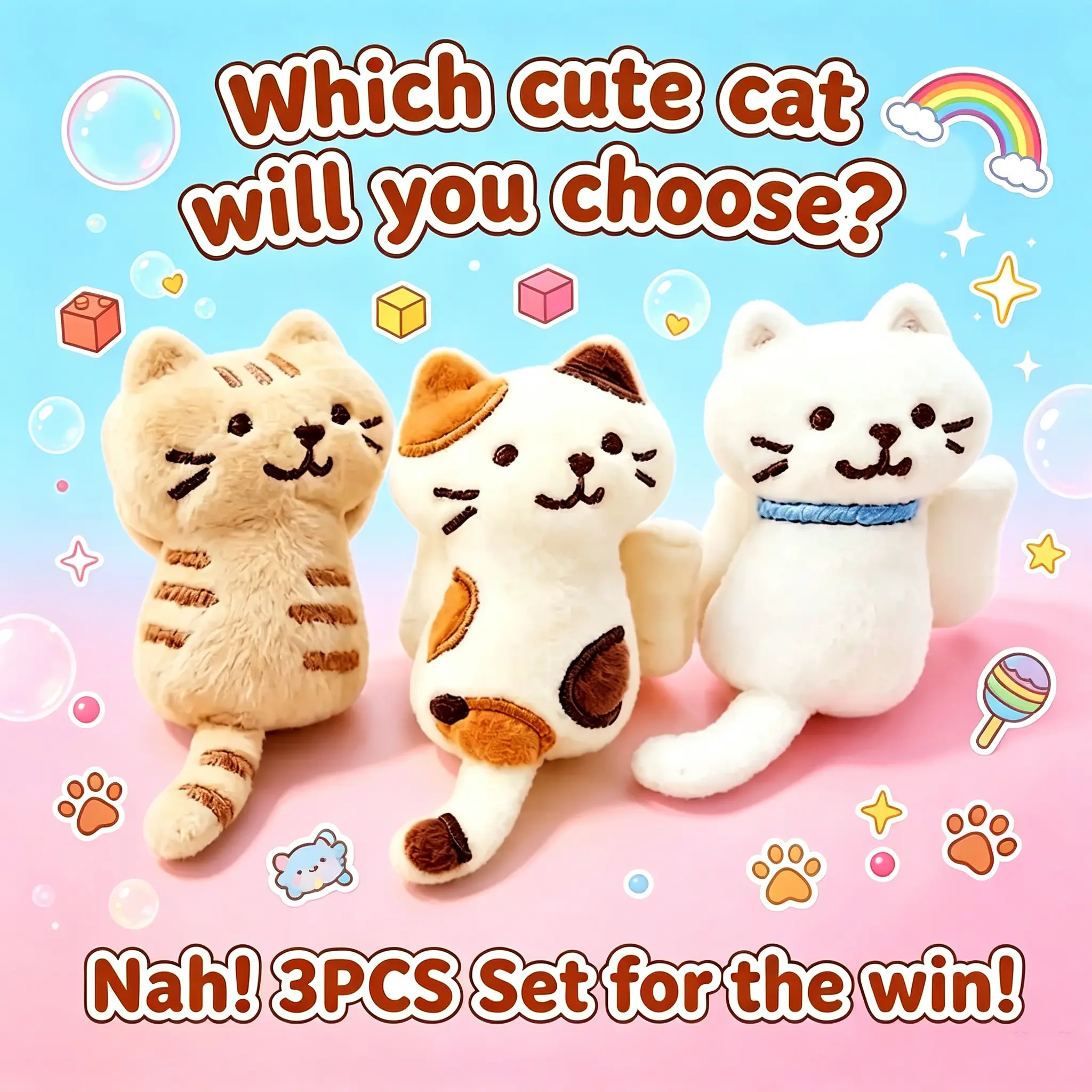 Kawaii Soft Plush Cat Strap Clips, Decorative Bag Charm with Velcro Back, Multipurpose Backpack Strap Clip, Practical Cable Holder for Earphones, Cords & Tiny Accessories, Adorable Holiday Gift for Cat Lovers