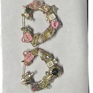 Baddie Channel Sassy Classy Custom Handmade Junk Charm Earring with Signature Bedazzled Back Pink and Gold Design