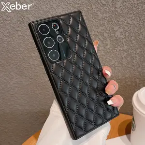 3D Luxury Diamond Lattice Phone Case For Samsung Galaxy S23 Ultra S23Plus Leather Pattern Soft Cover For Samsung S23 Ultra Cases Pink