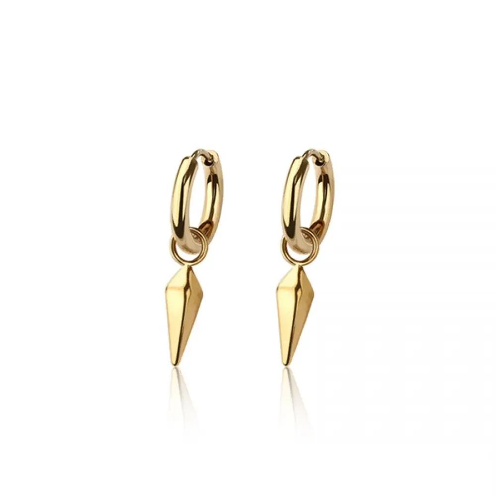Faceted Cone Spike Dangling Huggie Hoop Earrings - Pair - 316L Stainless Steel fashionable dangle