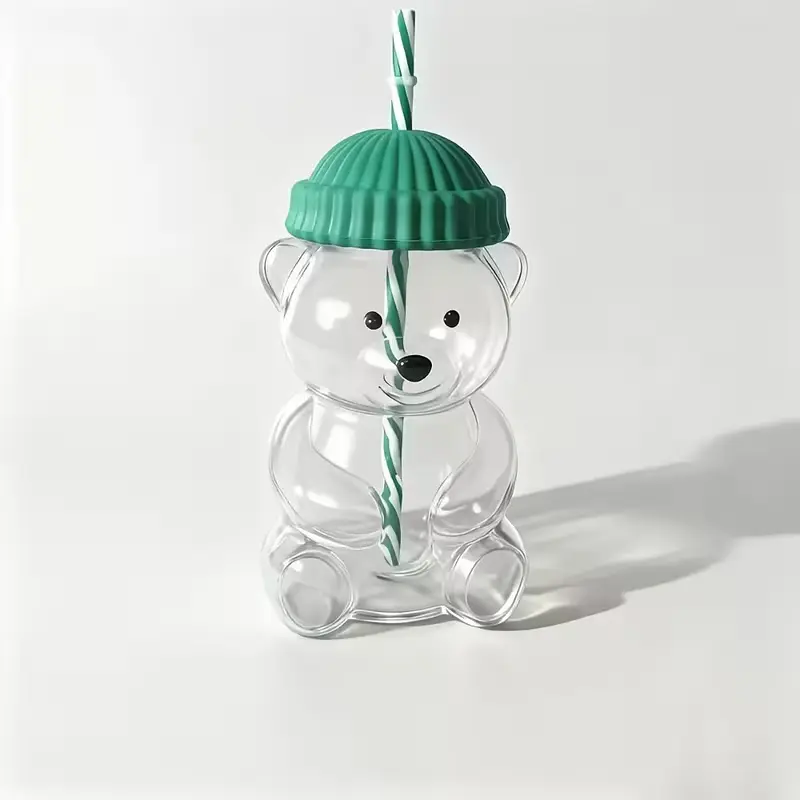 Cute Teddy Bear Water Cup 550ML, Detachable Straw Plastic Cup, Large Capacity, Home Bar Restaurant Car Use, Multi-Scene Suitable Drinkware Bottle, Travel Water Bottle, Water Bottles with Straw