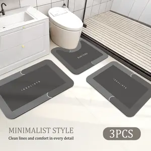 ‌Non-Slip Bathroom Mat Set 3PCS Absorbent Quick Drying Magic Rug for Shower Sink Kitchen Floor Home Essentials‌ Bathmat Silicone Diatomite Bath Mat