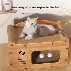 Multi-Functional Vertical Cat Scratching Post & Cozy Cat House Durable Non-Shedding Ideal for Play and Scratch with Cozy Rest Area