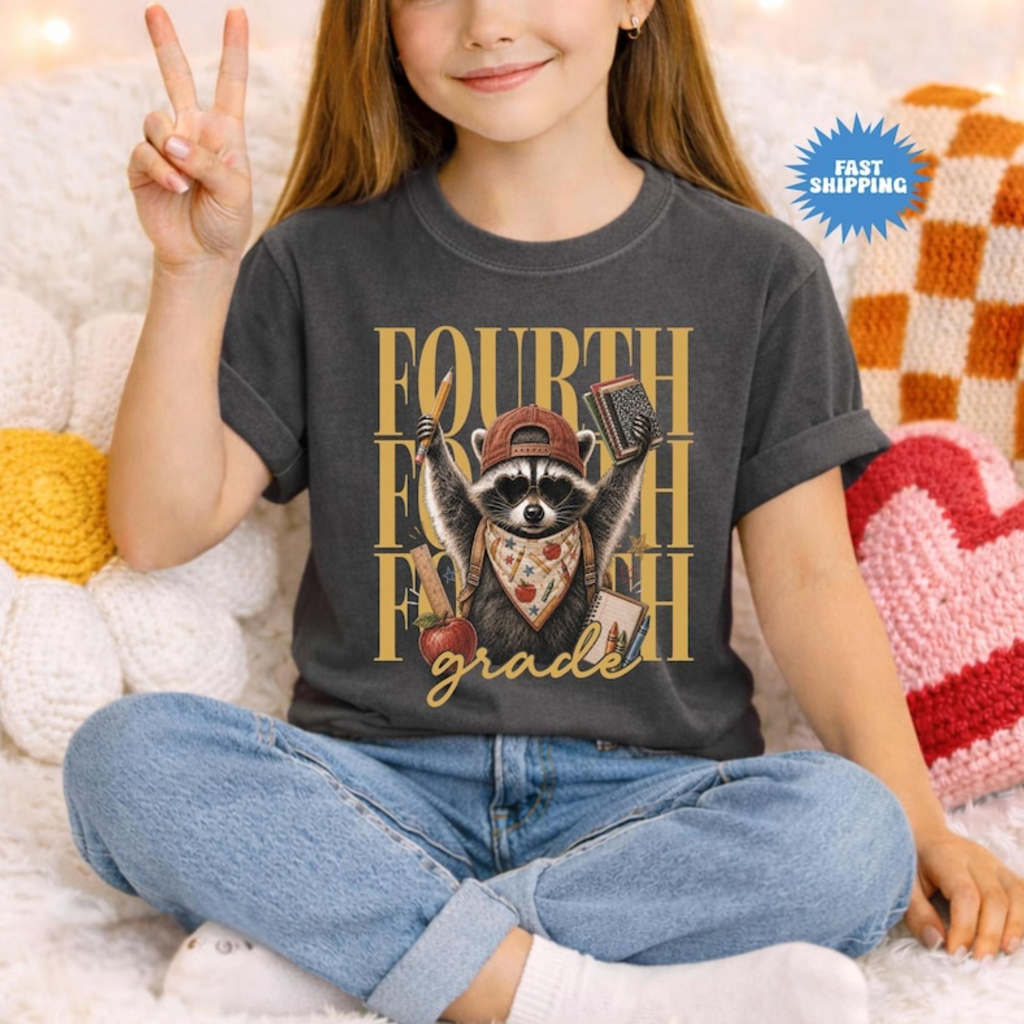 ( Youth & Adult ) Youth Fourth Grade Shirt, Funny Feral Raccoon Graphic Tee, 4th Grade Shirt, Kids Back to School Shirt, First Day of School, Kid School, Kids Sarcasm Shirts , By Legacy Graphic