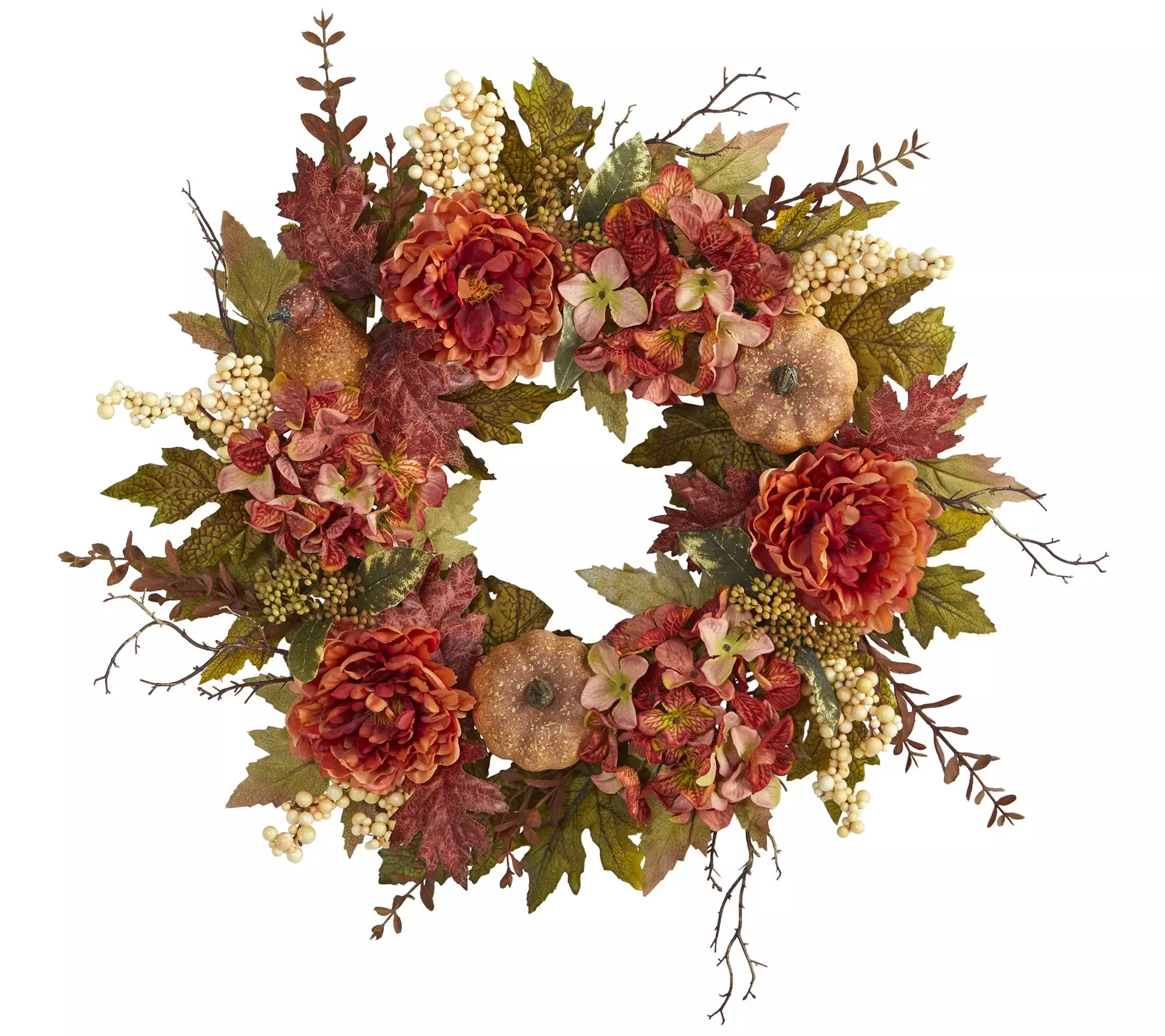 Nearly Natural 24" Peony, Hydrangea and PumpkinFall Wreath